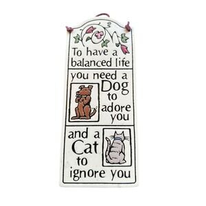 Spooner Creek Michael Macone Etched Clay Pet Plaque Dog Adore Cat Ignore 7.5x3